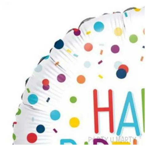balon foliowy happy birthday kolorowe konfetti dekoracja na urodziny bialy 18 rnd