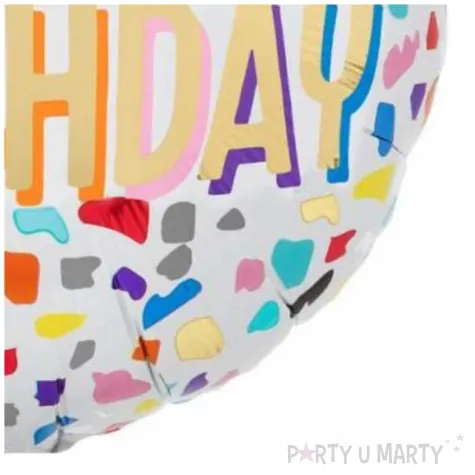 balon foliowy happy birthday kolorowe konfetti dekoracja na urodziny bialy 18 rnd