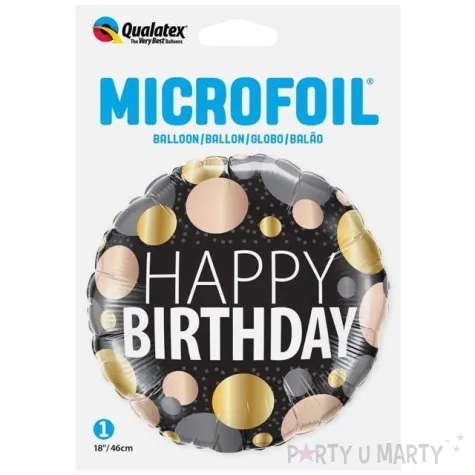 balon foliowy happy birthday metaliczne grochy qualatex 18 rnd