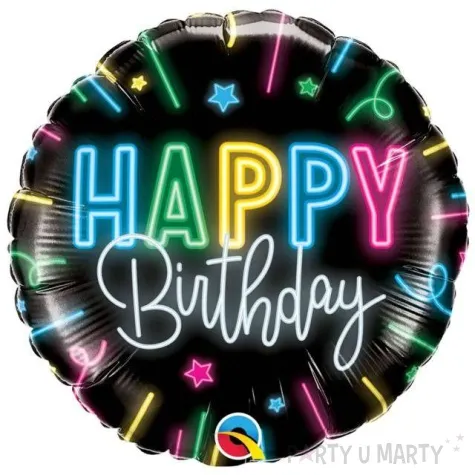 balon foliowy happy birthday neon czarny qualatex 18 rnd