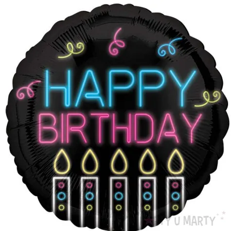 balon foliowy happy birthday neonowy czarny amscan 18 rnd
