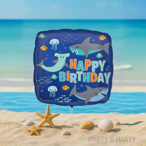 balon foliowy happy birthday rekiny i podwodny swiat amscan 18 sqr