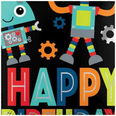 balon foliowy happy birthday roboty dekoracja na urodziny czarny 18 rnd
