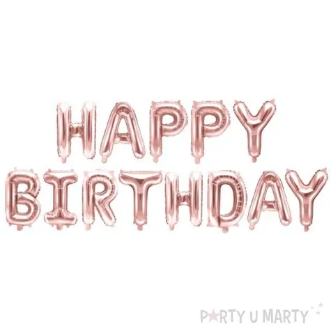 balon foliowy happy birthday rozowe zloto partydeco 14 ltr