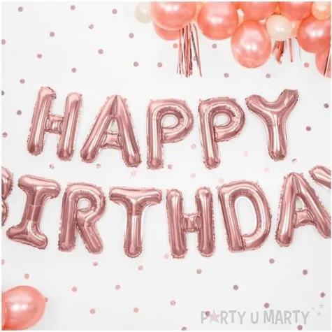 balon foliowy happy birthday rozowe zloto partydeco 14 ltr