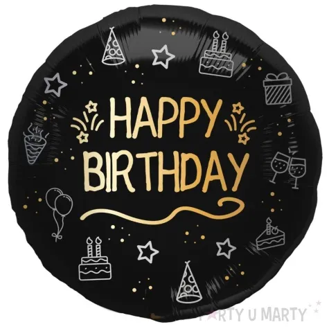 balon foliowy happy birthday shining glam czarny zloty folat 18 rnd