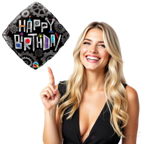 balon foliowy happy birthday steampunk czarny qualatex 18 dmz