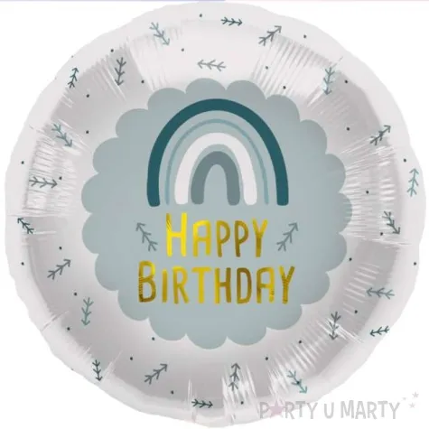 balon foliowy happy birthday tecza na blekitnym tle folat 18 rnd