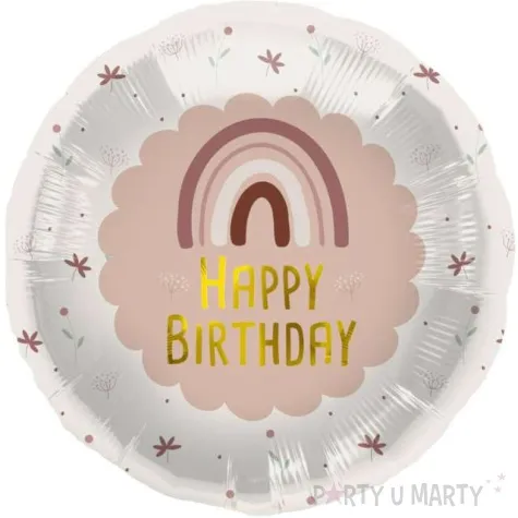 balon foliowy happy birthday tecza na rozowym tle folat 18 rnd