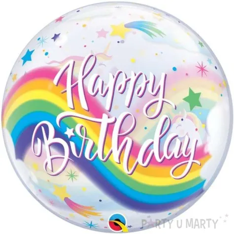 balon foliowy happy birthday teczowe jednorozce qualatex bubbles 22 orb