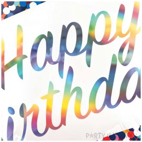 balon foliowy happy birthday teczowe konfetti dekoracja na urodziny bialy 18 rnd