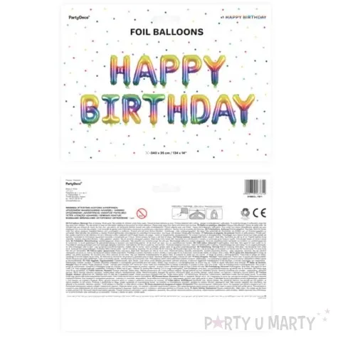balon foliowy happy birthday teczowy partydeco 14 ltr