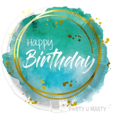 balon foliowy happy birthday watercolor aqua folat 18 rnd