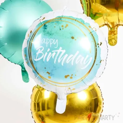 balon foliowy happy birthday watercolor aqua folat 18 rnd