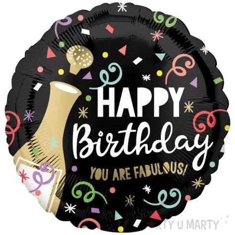 balon foliowy happy birthday you are fabulous amscan czarny 18 rnd
