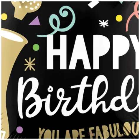balon foliowy happy birthday you are fabulous amscan czarny 18 rnd