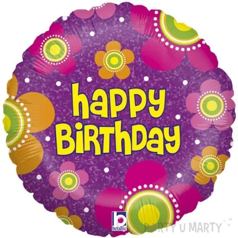 balon foliowy happy birthday z kwiatami betallic 18 cir