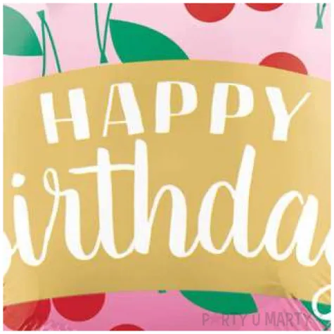 balon foliowy happy birthday z wisienkami amscan 18 rnd