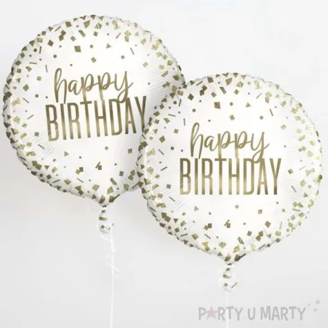 balon foliowy happy birthday zlote konfetti bialy unique 18 rnd