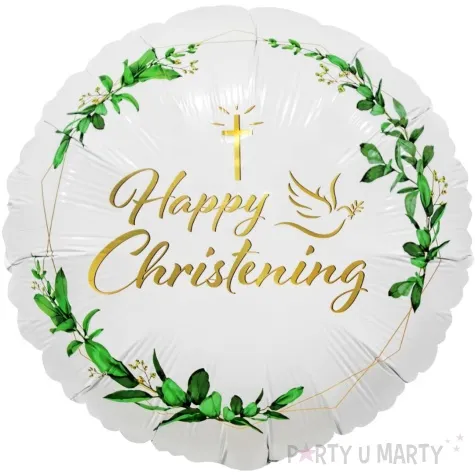 balon foliowy happy christening listki bialy godan 18 rnd