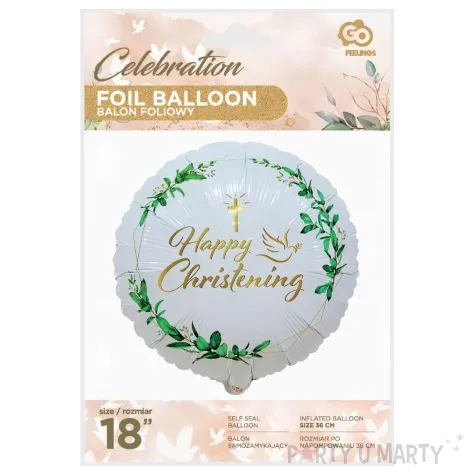 balon foliowy happy christening listki bialy godan 18 rnd