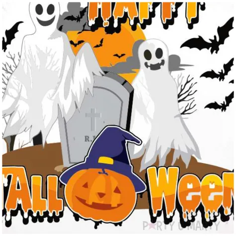 balon foliowy happy halloween noc z duchami bialy 18 rnd