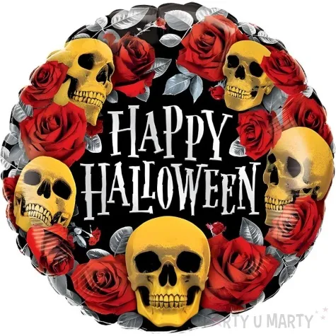 balon foliowy happy halloween roze i czaszki qualatex 18 rnd