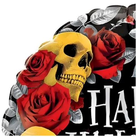 balon foliowy happy halloween roze i czaszki qualatex 18 rnd