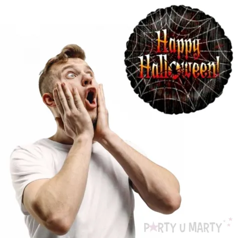 balon foliowy happy halloween w pajeczynie betallic 18 rnd
