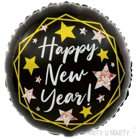 balon foliowy happy new year czarny partypal 18 rnd