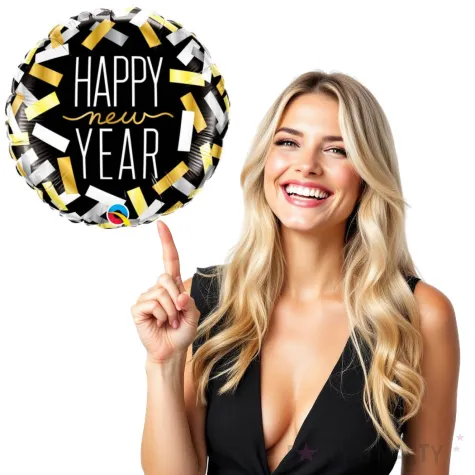 balon foliowy happy new year konfetti qualatex 18 rnd
