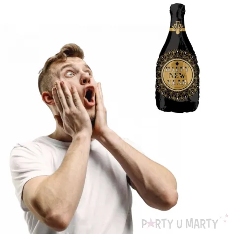 balon foliowy happy new year szampan czarny amscan 35 shp