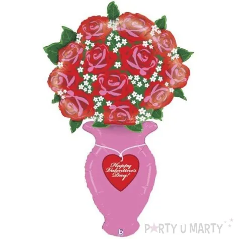 balon foliowy happy valentines day roze w wazonie rozowy betallic 52 shp