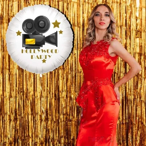 balon foliowy hollywood symbole kamera filmowa bialy 18 rnd