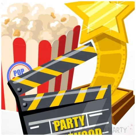 balon foliowy hollywood symbole klaps filmowy bialy 18 rnd