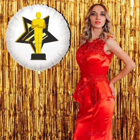 balon foliowy hollywood symbole statuetka oskar bialy 18 rnd