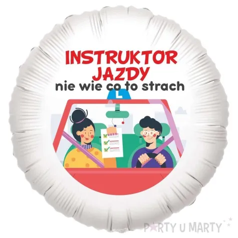 balon foliowy instruktor jazdy nie wie co to strach bialy 18 rnd