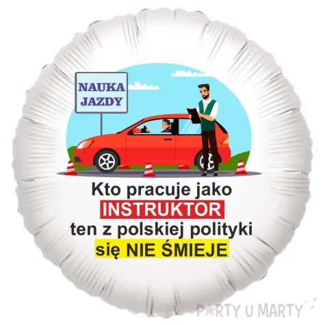 balon foliowy instruktor jazdy sie nie smieje bialy 18 rnd