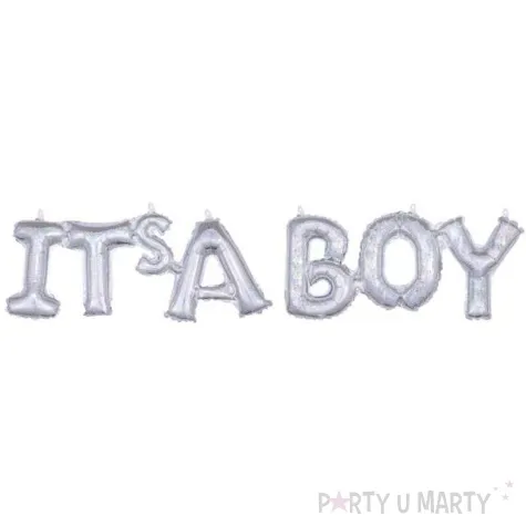 balon foliowy its a boy srebrny holograficzny amscan zestaw