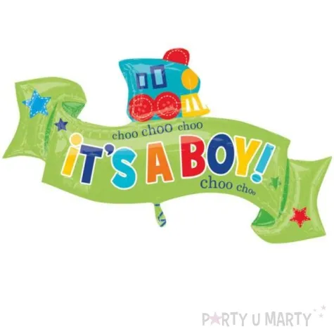 balon foliowy its a boy wstazka ciuchcia zielony amscan 40 shp