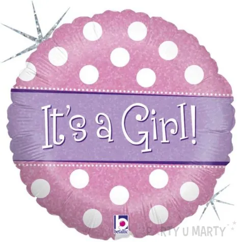 balon foliowy its a girl biale grochy rozowy betallic 18 rnd