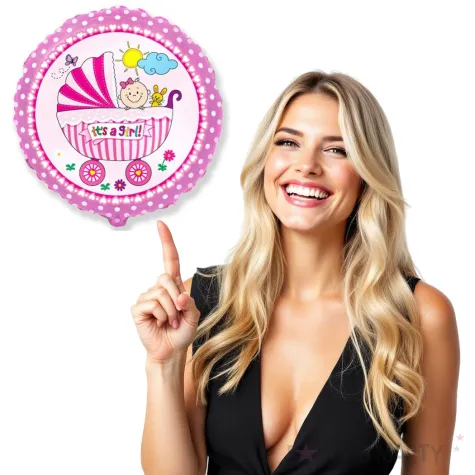 balon foliowy its a girl dziewczynka w wozku rozowy flexmetal 18 rnd