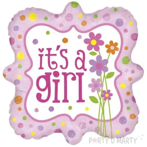 balon foliowy its a girl kwiatki rozowy betallic 18 shp