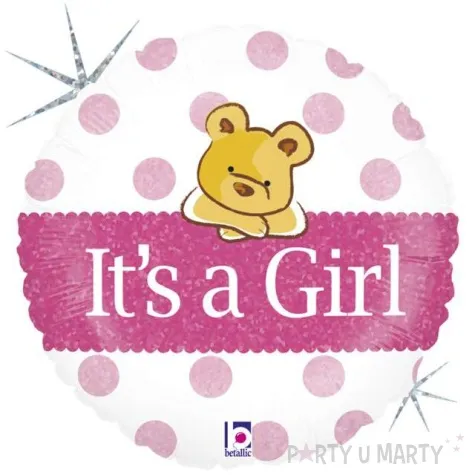balon foliowy its a girl mis i grochy rozowy betallic 18 rnd