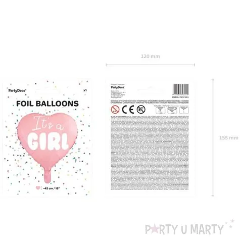 balon foliowy its a girl serce rozowo jasny 18 hrt
