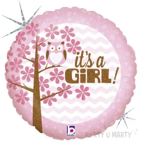 balon foliowy its a girl sowa na drzewie betallic 18 rnd