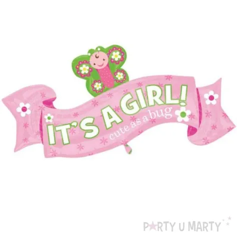 balon foliowy its a girl wstazka i motyl rozowy amscan 40 shp
