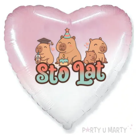 balon foliowy kapibara sto lat serce rozowy 18 hrt