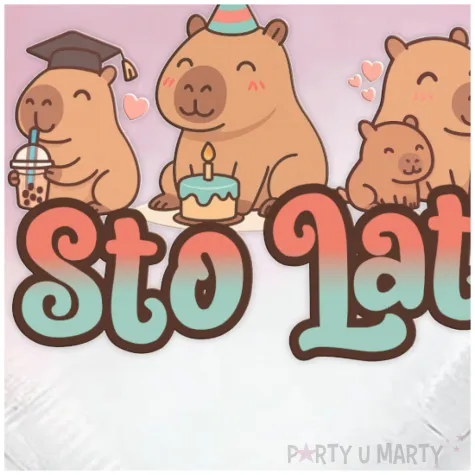 balon foliowy kapibara sto lat serce rozowy 18 hrt