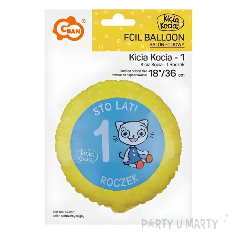 balon foliowy kicia kocia roczek dekoracja na 1 urodziny zolty 18 rnd
